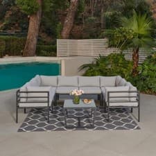 Image of Garden Modular U-Shaped Sofa Set Aluminium Patio Outdoor with Fire Pit Table