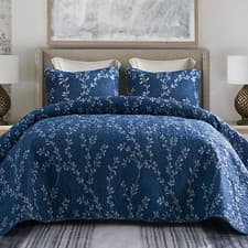 Image of Microfiber King Size Quilt Set for All Seasons 3 Piece Flower