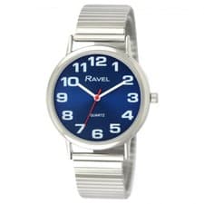 Image of Men's Gents BOLD Stainless Steel Expandable Bracelet Strap Watch Navy Face  46.1