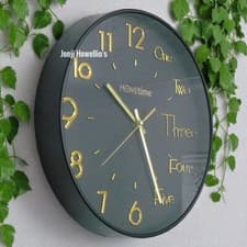 Image of Black Wall Clock Silent Sweep Round Gold Dial Quartz Modern Home Decor 30 cm