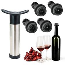 Image of Wine Saver Pump with 4 Vacuum Bottle Stoppers Stainless Steel Convenient