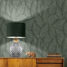 Image of Denver Leaf Wallpaper 196313 Green Textured Large Leaves Botanical Vinyl Muriva