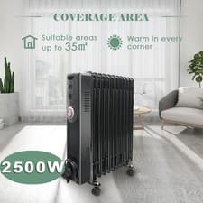 Image of Oil Filled Radiator 6 7 9 11 Fin Electric Heater With Timer Thermostat Black UK