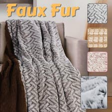Image of Faux Fur Fleece Throw Soft Warm Large Sofa Bed Blanket Single Double Sizes