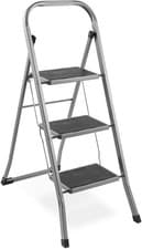 Image of Foldable 3 Step Ladder Stepladder Non Slip Tread Safety Steel - Grey