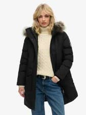 Image of Superdry Womens Black Everest Faux Fur Parka Coat rrp £145