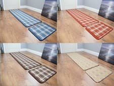 Image of Non Slip Tartan Check Kitchen Mat Set Washable Hallway Runner Highland Rug UK