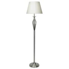 Image of Satin Chrome Open Metalwork Floor Lamp with Cream Shade Height 1600mm