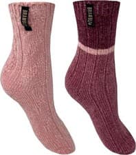 Image of Bramble Ladies Chenille Bed Slipper Socks 2-Pack Pink & Berry - Non-Slip 4-7 UK