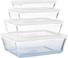 Image of Pyrex Cook & Freeze Set of 4 Glass Dishes Airtight Lids (0.8 L 1.5 L RRP £32