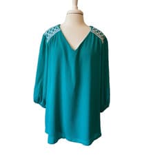 Image of Bob Mackie NWT Embroidered Metallic Ribbed Sheer Blouse Womens 28W Plus Art Chic