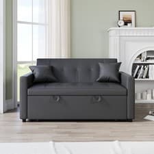 Image of Pull Out 2 Seater Sofa Bed Grey Living Room Convertible Sleeper with 2 Cushions