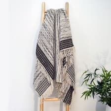 Image of Herringbone Heavy Throw Luxury Space Dyed Pattern Fringe Blanket Mustard/Grey