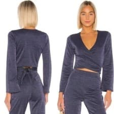 Image of NWT Lovers + Friends Noelle Wrap Top in Navy Metallic Sz Small MSRP $118