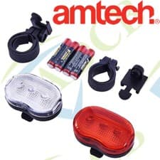 Image of AMTECH S1825 2 PIECE BICYCLE BIKE FLASH LIGHT SET SAFETY WHITE AND RED LIGHT
