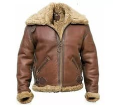 Image of Brown RAF Aviator Men's B3 Sheepskin Real Shearling Leather Flight Bomber Jacket