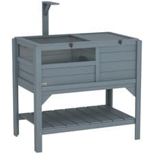 Image of PawHut Wooden Tortoise House w/ Run, Shelter, Shelf, Lamp Holder, Grey