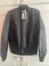Image of Schott black leather bomber jacket brand new w tags never worn Medium