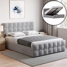Image of Valentina King Size Ottoman Bed Frame 5FT Storage Lift Fabric Light Grey Velvet