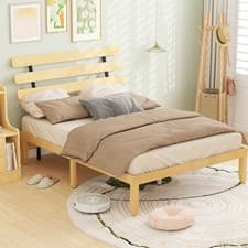Image of Bed Frame King Size Solid Wood Platform Retro