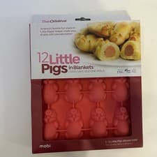 Image of 12 Little Pigs in a Blanket Silicone Baking Mold Pink Mobi NEW