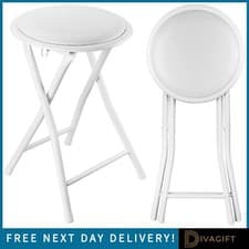 Image of BLACK WHITE FOLDING STOOL SOFT PADDED CUSHIONED SEAT FOLDING FREESTANDING STOOLS