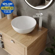 Image of Round Countertop Basin Sink Ceramic Vanity Wash Bathroom Curved Modern 360x360mm