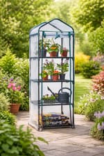 Image of 4 Tier Mini Greenhouse Outdoor Garden PVC Grow House Plant Shelves Greenhouse
