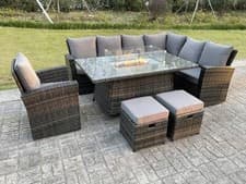Image of Fimous High Back Rattan Garden Furniture Heater Gas Fire Pit Dining Table Set 