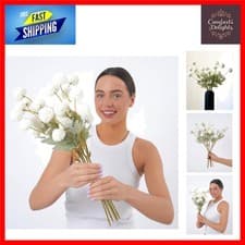 Image of Elegant White Chrysanthemum Stems Artificial Flowers, Large 52cm Bouquet 6pcs