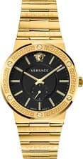 Image of Versace VEVI00821 Greca Logo black gold Stainless Steel Men's Watch NEW