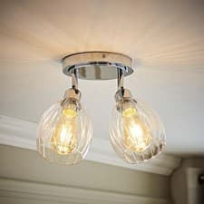 Image of Adjustable Ceiling Light Fitting Ribbed Glass Dome Lampshades Spotlights 2 Way