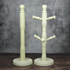 Image of Apollo Beech Wood Mug Tree & Paper Towel Kitchen Roll Holder Set - Cream