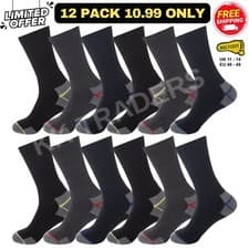 Image of 12 Pack 6 & 3 Men's Work Socks Heavy Duty Cushioned Crew Socks UK Size 10-13