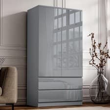 Image of High Gloss 3 Door 2 Drawers Wardrobe With Shelves Storage Bedroom Furniture