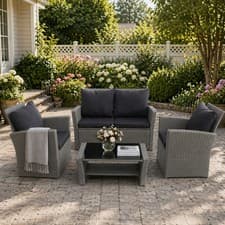 Image of Rattan Garden Furniture 4 Seater Set Patio Wicker Table & Chair for Conservatory