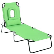 Image of Outsunny Folding Sun Lounger Reclining Chair w/ Pillow Reading Hole Green