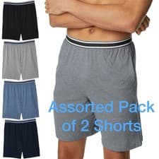 Image of Mens 2 Pack M&S Shorts Cotton Jersey Pyjama Loungewear Contrast Stretch Pants