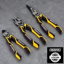 Image of Draper 3pc Expert Pliers Set High Leverage Combination Side Cutters Long Nose