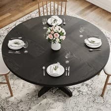 Image of Round Dining Table 4 Seater, 119cm Farmhouse Rustic Wood Kitchen Dinner Table
