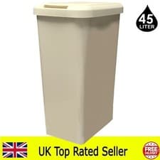 Image of Cream Kitchen Bin Rectangle Touch Swing and Lift Bin for Waste or Recycling 45L