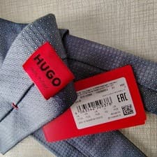 Image of HUGO BOSS Men's Italian Silk Tie Blue Square Patterned - 6CM