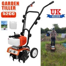 Image of Garden Tiller Rotovator 52CC Petrol Cultivator 2-Stroke Engine Lawn Soil Tiller