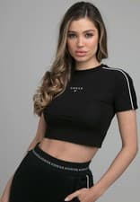 Image of SikSilk Womens Black Mono Imperial Crop Tee UK10 Small