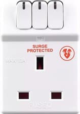 Image of Masterplug MSWG3 Three Socket Surge Protected Adaptor with Individual Plug UK
