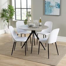 Image of Modern Round Dining Table with 2/4 Plastic Chairs - Grey Oak/White Finish