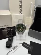 Image of New Emporio Armani Green Skeleton Meccanico Automatic Mens Steel Watch AR60053