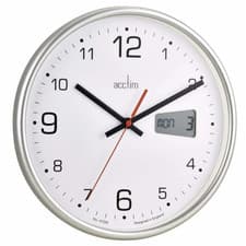 Image of Acctim Kalendar Silver Frame with Digital Date 270mm Diameter Wall Clock 22367
