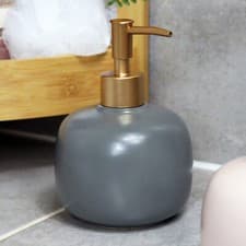 Image of Bubble Soap Dispenser Pastel Dark Grey Gold Pump Ceramic Bathroom Lotion Bottle