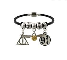 Image of Official Harry Potter Bracelet Leather Silver Plated Charms Beads Gift Box